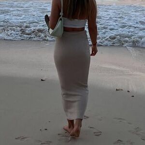 White Fox Tan Knit Bodycon Skirt